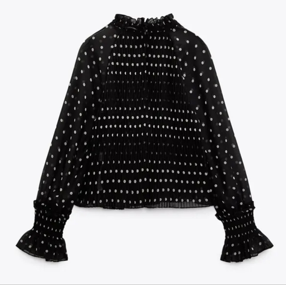 NWT Polka Dot Pleated Semi-Sheer Blouse - Picture 7 of 12